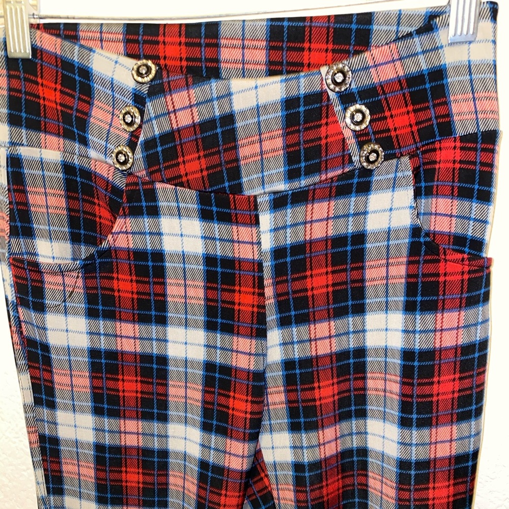 High waisted Straight leg plaid pants